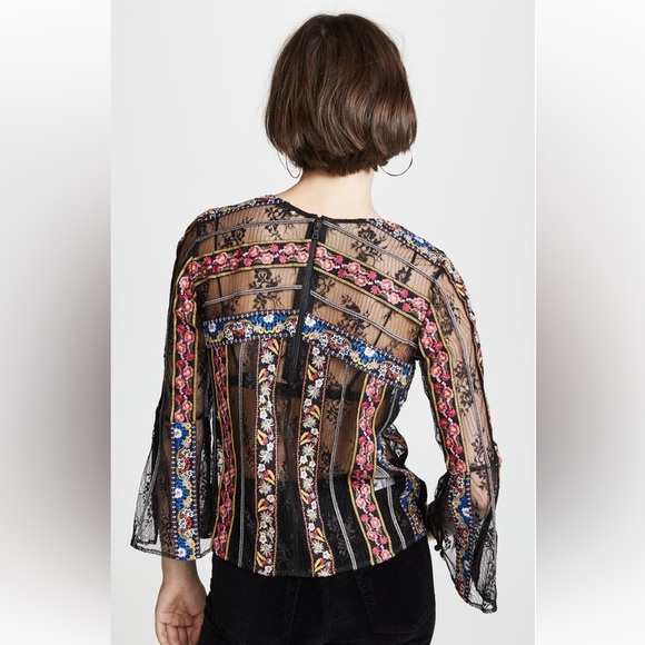 Alice + Olivia Larue Embroidered Slit-Sleeve Tip size XS - Picture 2 of 12